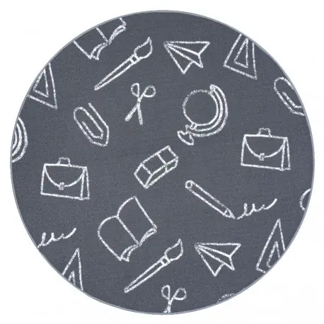 Tappeto per bambini SCHOOL cerchio scuola grigio