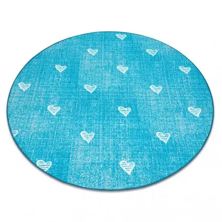 Tappeto per bambini HEARTS cerchio Jeans, vintage cuori - turchese