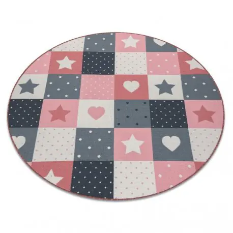 Tappeto per bambini STARS cerchio stelle rosa / grigio