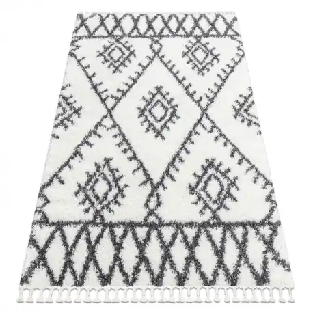 Tappeto UNION 3481 Zigzag crema / grigio Frange berbero marocchino shaggy