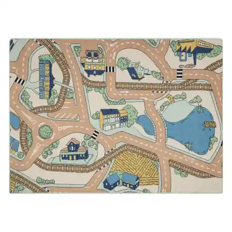 TAPPETO REBEL ROADS Playtime 32 Piccola città, antiscivolo per bambini - beige / verde
