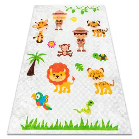 Tappeto lavabile JUNIOR 52104.801 Safari, animali per bambini antiscivolo - grigio