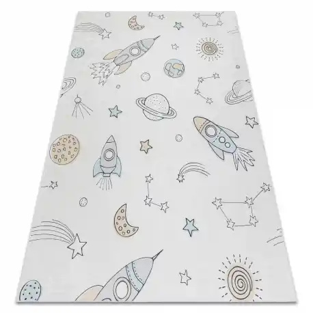 Tappeto lavabile BAMBINO 1278 Razzo spaziale per bambini antiscivolo - crema