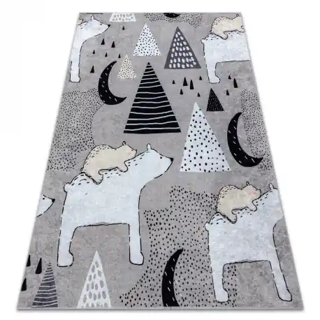 Tappeto lavabile JUNIOR 51974.802 Orsi, animali per bambini antiscivolo - grigio
