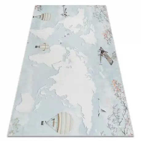 Tappeto lavabile BAMBINO 1163 Mappa del mondo, mondo per bambini antiscivolo - blu