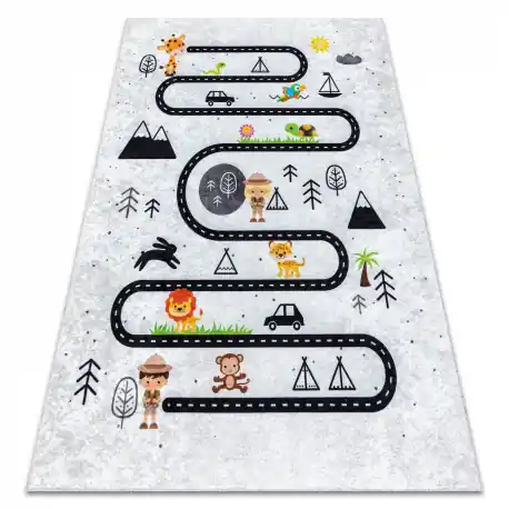Tappeto lavabile JUNIOR 51490.802 animali, strade per bambini antiscivolo - grigio