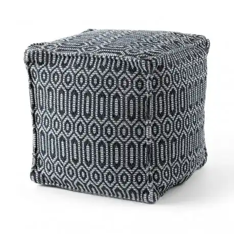 Puff Quadrato 50 x 50 x 50 cm Pouf Boho 22075 poggiapiedi, sedile di lana nero / grigio chiaro