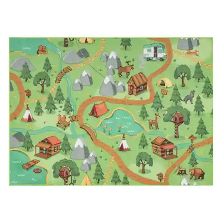TAPPETO REBEL ROADS Wild life 90 Foresta, animali antiscivolo per bambini - verde