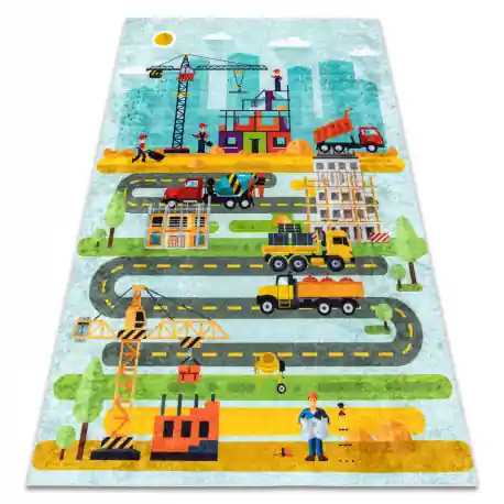 Tappeto lavabile JUNIOR 52105.801 Sito di costruzione, strade per bambini antiscivolo - blu