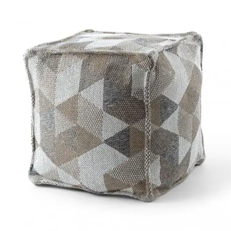 Puff Quadrato 50 x 50 x 50 cm Pouf Boho 2816 poggiapiedi, sedile di lana, crema / taupe
