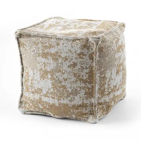 Puff Quadrato 50 x 50 x 50 cm Pouf Boho 2809 poggiapiedi, sedile di lana, crema / giallo