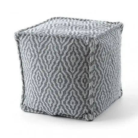Puff Quadrato 50 x 50 x 50 cm Pouf Boho 22084 poggiapiedi, sedile di lana antracite / crema