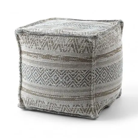 Puff Quadrato 50 x 50 x 50 cm Pouf Boho 2806 poggiapiedi, sedile di lana, crema / taupe