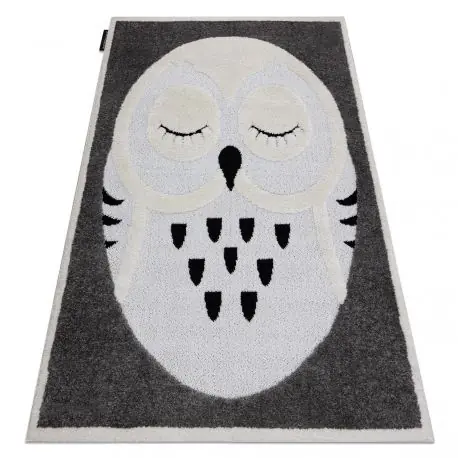 Tappeto moderno per bambini JOY Owl, Gufo per bambini - strutturale a due livelli di pile grigio / crema