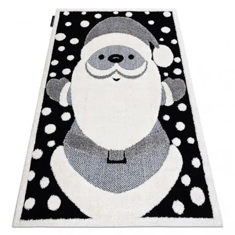 Tappeto moderno per bambini JOY Santa Babbo Natale, per bambini - strutturale a due livelli di pile nero / crema