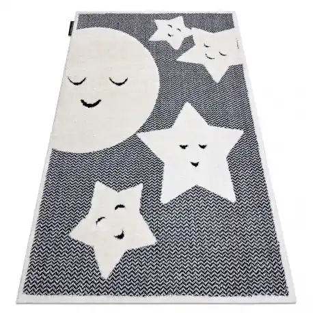 Tappeto moderno per bambini JOY Moon Luna, volpe per bambini - strutturale a due livelli di pile grigio / crema