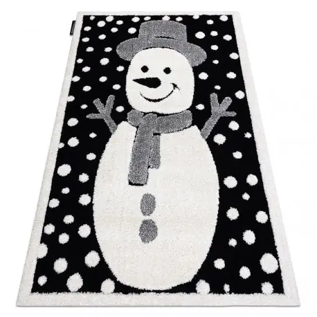 Tappeto moderno per bambini JOY Snowman pupazzo di neve, per bambini - strutturale a due livelli di pile nero / crema