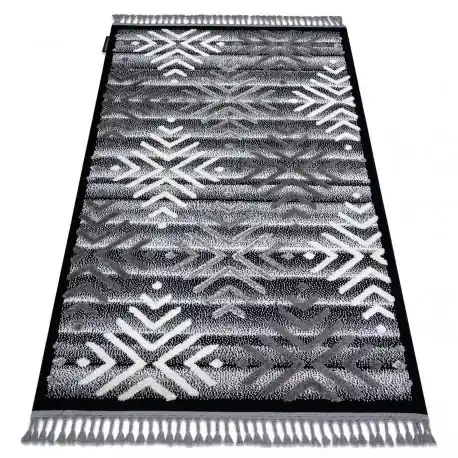 Tappeto MAROC P658 Fiocchi di neve nero / grigio Frange berbero marocchino shaggy