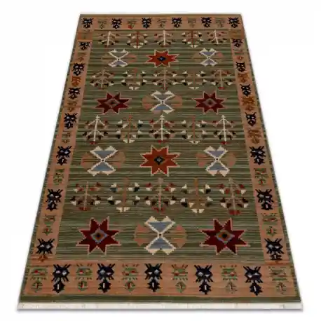 Tappeto in lana KESHAN frange, etnico, orientale 6902/53533 verde / terracotta
