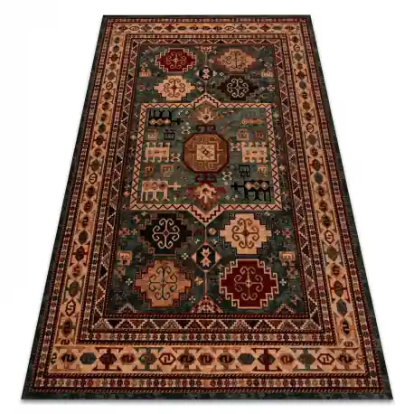 Tappeto di lana KASHQAI 4306 400 orientale, cornice verde / beige