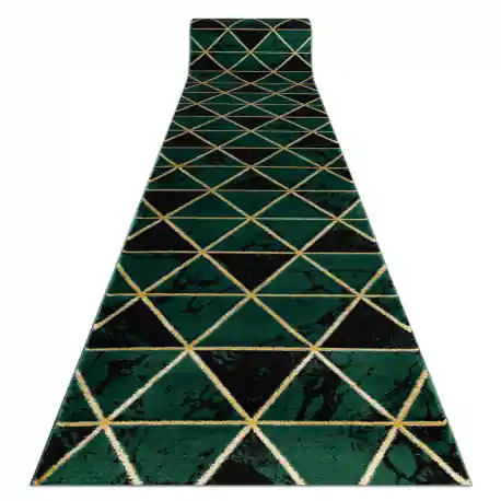 Passatoia EMERALD esclusivo 1020 glamour, elegante Marmo, triangoli verde bottiglia / oro