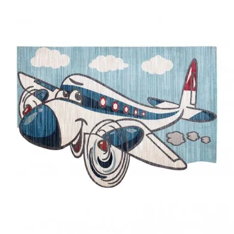 Tappeto per bambini TOYS 75320 Aereo per bambini - moderno, forma irregolare, effetto 3D, blu scuro - turchese / crema