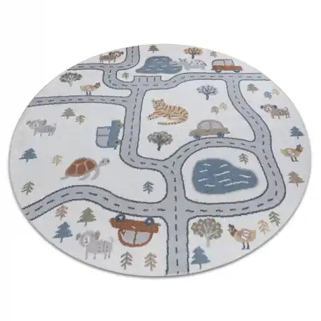 Tappeto BONO 8283 cerchio Strada, animali crema / grigio chiaro