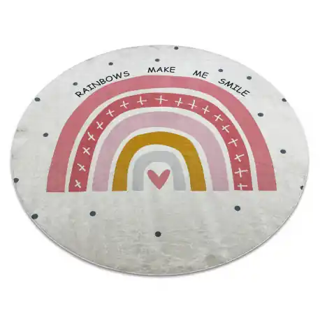 Tappeto lavabile BAMBINO 47810 cerchio Arcobaleno, punti per bambini antiscivolo - bianca / rosa