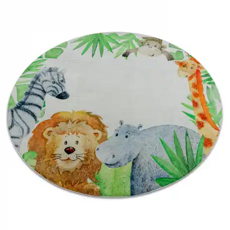 Tappeto lavabile BAMBINO 54090 cerchio Animali, Africa per bambini antiscivolo - bianca / verde