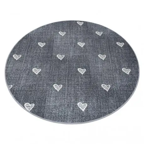 Tappeto per bambini HEARTS cerchio Jeans, vintage cuori - grigio
