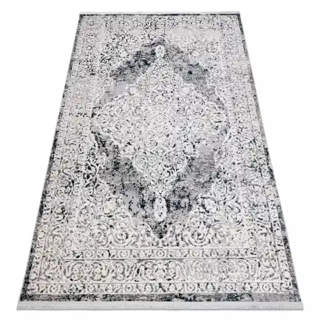Tappeto moderno REBEC frange 51122A - due livelli di pile crema / blu scuro
