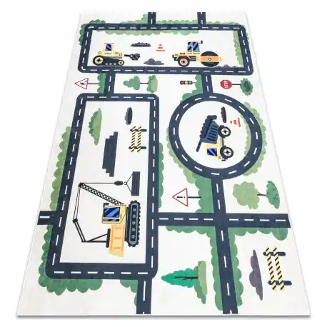 Tappeto lavabile BAMBINO 2223 Viuzze, macchine per bambini antiscivolo - crema