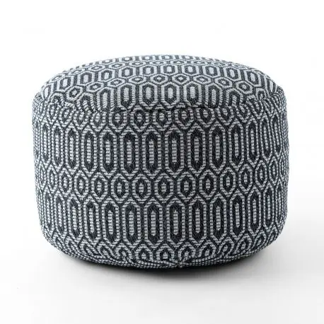 Puff CILINDRO 50 x 50 x 50 cm Pouf Boho 22075 poggiapiedi, sedile di lana nero / grigio chiaro