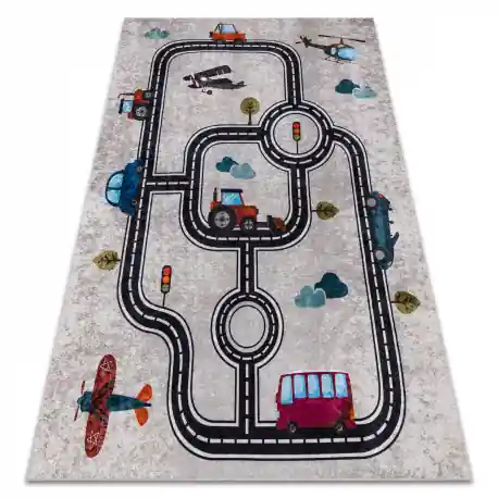 Tappeto lavabile JUNIOR 52242.801 Città, strade per bambini antiscivolo - beige / noir
