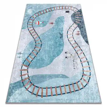 Tappeto lavabile JUNIOR 52243.801 Rotaie per bambini antiscivolo - blu