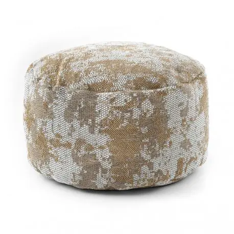 Puff CILINDRO 50 x 50 x 50 cm Pouf Boho 2809 poggiapiedi, sedile di lana, crema / giallo