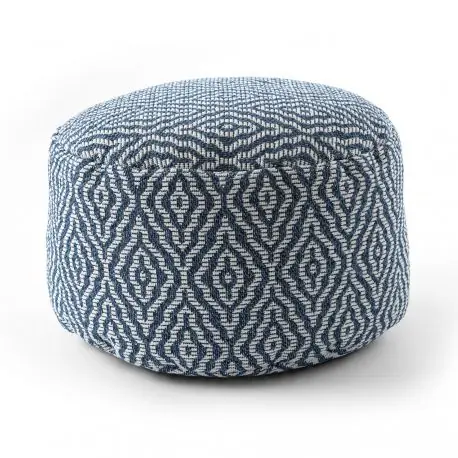 Puff CILINDRO 50 x 50 x 50 cm Pouf Boho 22084 poggiapiedi, sedile di lana blu scuro / crema