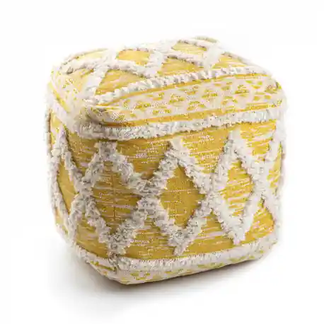 Puff Quadrato 50 x 50 x 50 cm Boho, rombi 22297 poggiapiedi, sedile di lana giallo / crema