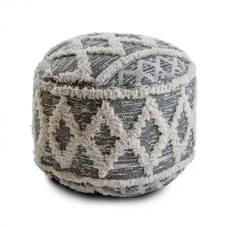 Puff CILINDRO 50 x 50 x 50 cm Pouf Boho, rombi 22297 poggiapiedi, sedile di lana antracite / crema