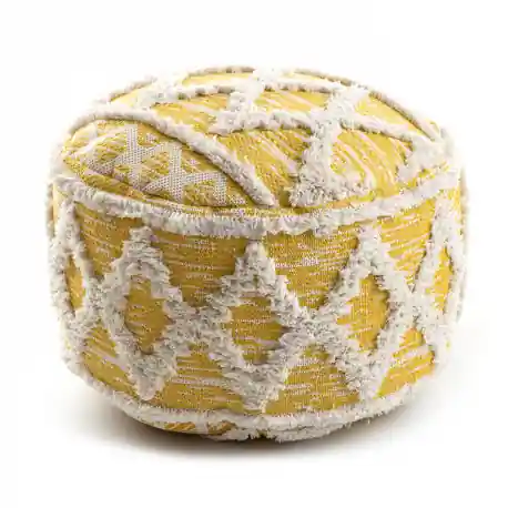 Puff CILINDRO 50 x 50 x 50 cm Pouf Boho, rombi 22297 poggiapiedi, sedile di lana giallo / crema