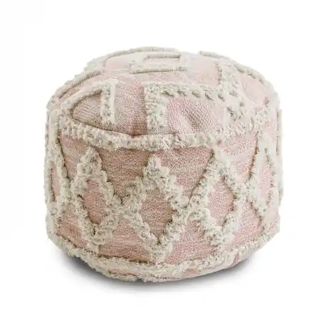 Puff CILINDRO 50 x 50 x 50 cm Pouf Boho, rombi 22297 poggiapiedi, sedile di lana rosa / crema