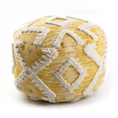 Puff CILINDRO 50 x 50 x 50 cm Pouf Boho, rombi 22312 poggiapiedi, sedile di lana giallo / crema