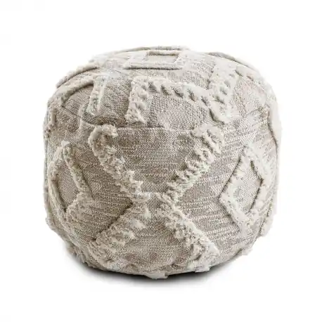 Puff CILINDRO 50 x 50 x 50 cm Pouf Boho, rombi 22312 poggiapiedi, sedile di lana beige / crema