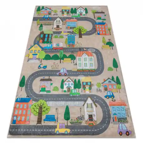 Tappeto lavabile BAMBINO 34600 Città, strade per bambini antiscivolo - beige / grigio