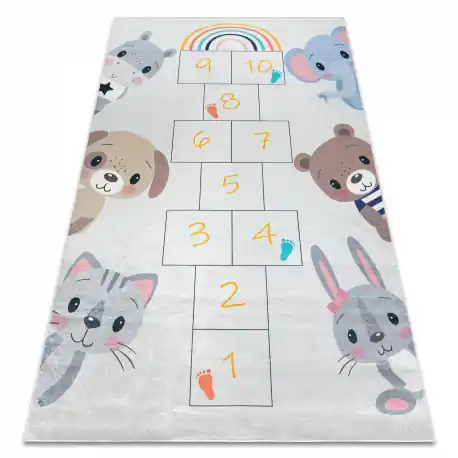 Tappeto lavabile BAMBINO 43092 Animali, numeri per bambini antiscivolo - grigio / giallo
