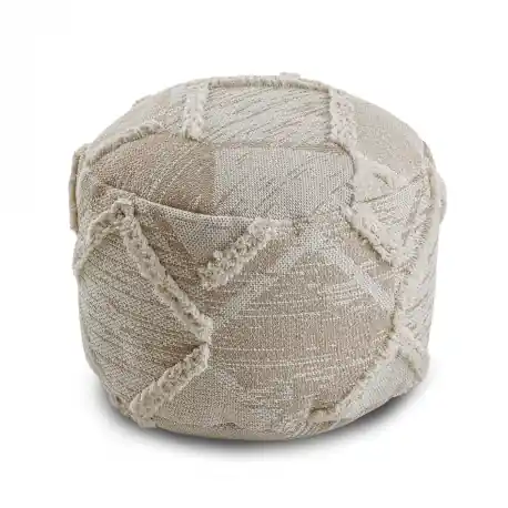 Puff CILINDRO 50 x 50 x 50 cm Pouf Boho, rombi 22314 poggiapiedi, sedile di lana beige / crema