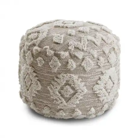 Puff CILINDRO 50 x 50 x 50 cm Pouf Boho, rombi 22319 poggiapiedi, sedile di lana beige / crema