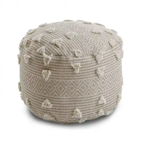 Puff CILINDRO 50 x 50 x 50 cm Boho, zigzag 22321 poggiapiedi, sedile di lana beige / crema