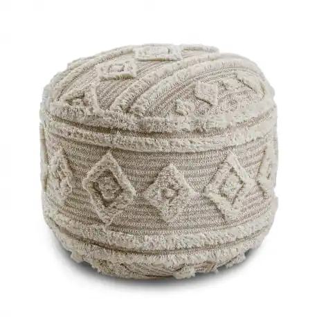 Puff CILINDRO 50 x 50 x 50 cm Boho, rombi, linee 22322 poggiapiedi, sedile di lana beige / crema