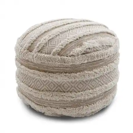 Puff CILINDRO 50 x 50 x 50 cm Boho, zigzag 22329 poggiapiedi, sedile di lana beige / crema